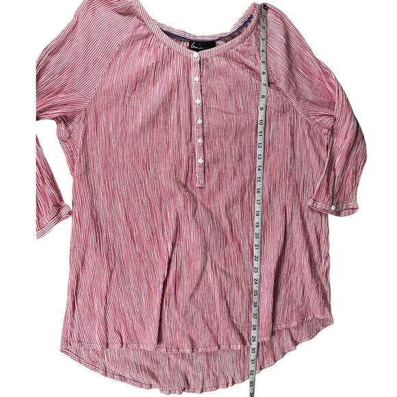 Lane Bryant 22/24 Pink White Stripe High Low 100% Cotton Button Blouse Tunic - Picture 8 of 11